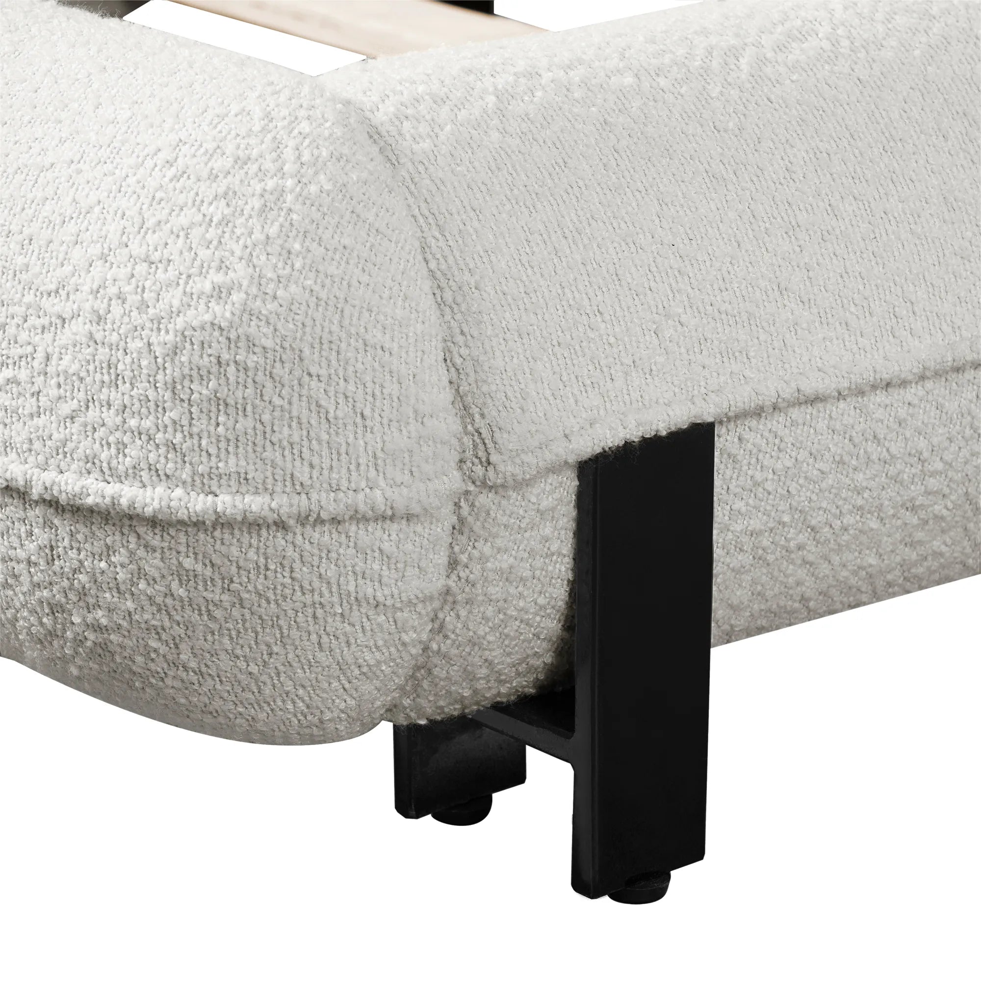 Boucle Upholstered Platform Bed with Thick Headboard