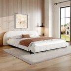 Boucle Upholstered Platform Bed with Thick Headboard