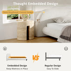 Boucle Upholstered Platform Bed with Thick Headboard