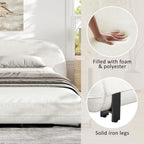 Boucle Upholstered Platform Bed with Thick Headboard