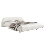 Boucle Upholstered Platform Bed with Thick Headboard