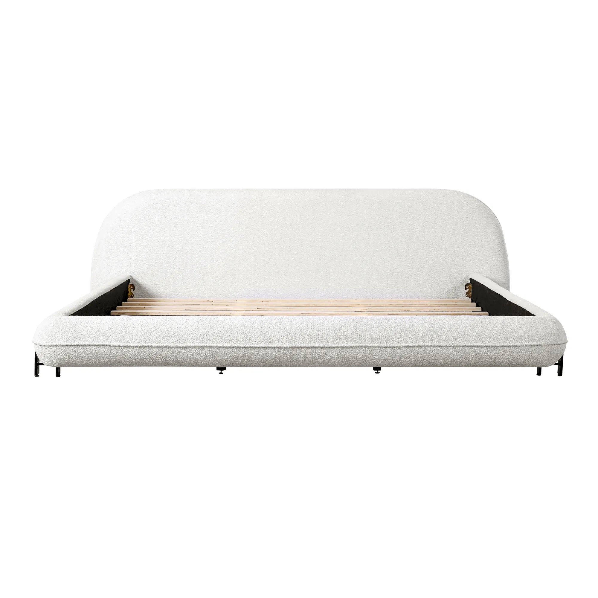 Boucle Upholstered Platform Bed with Thick Headboard