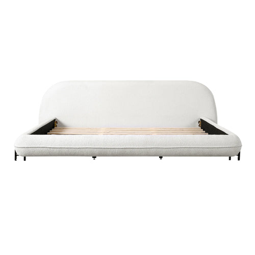 Boucle Upholstered Platform Bed with Thick Headboard