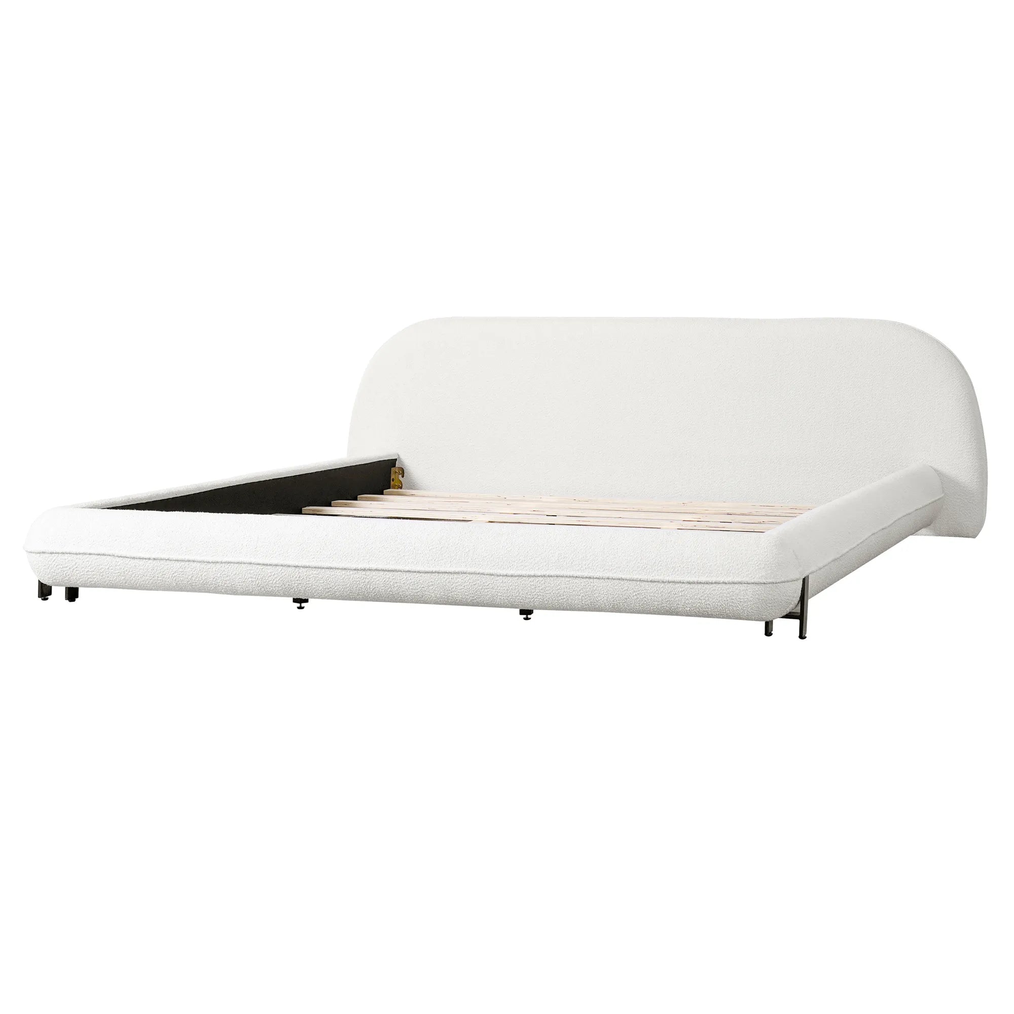 Boucle Upholstered Platform Bed with Thick Headboard