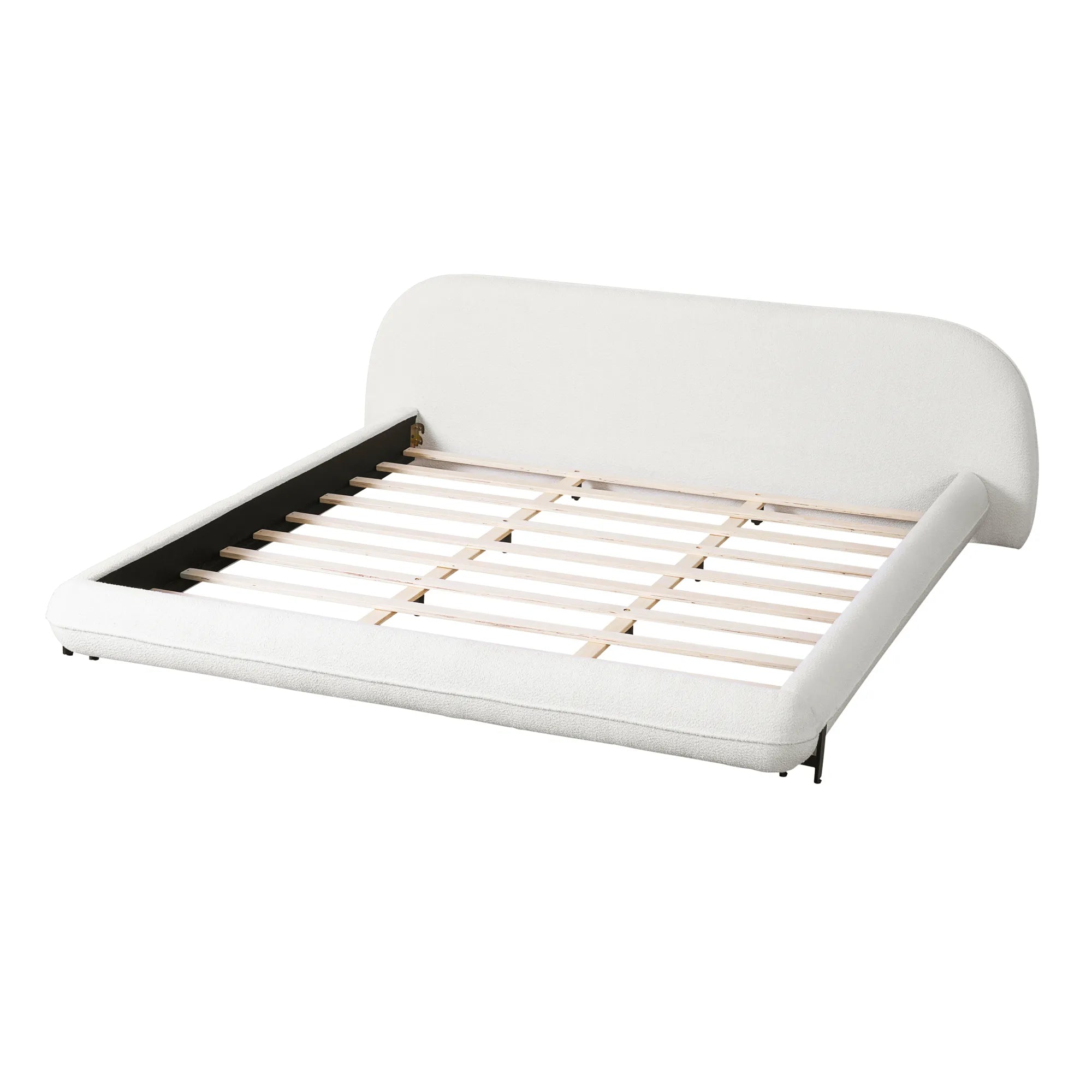 Boucle Upholstered Platform Bed with Thick Headboard
