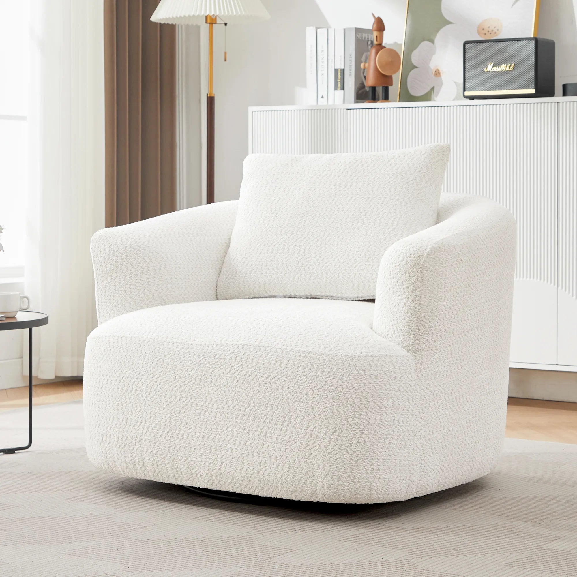 Bouclé 360° Swivel Barrel Chair, Compressed