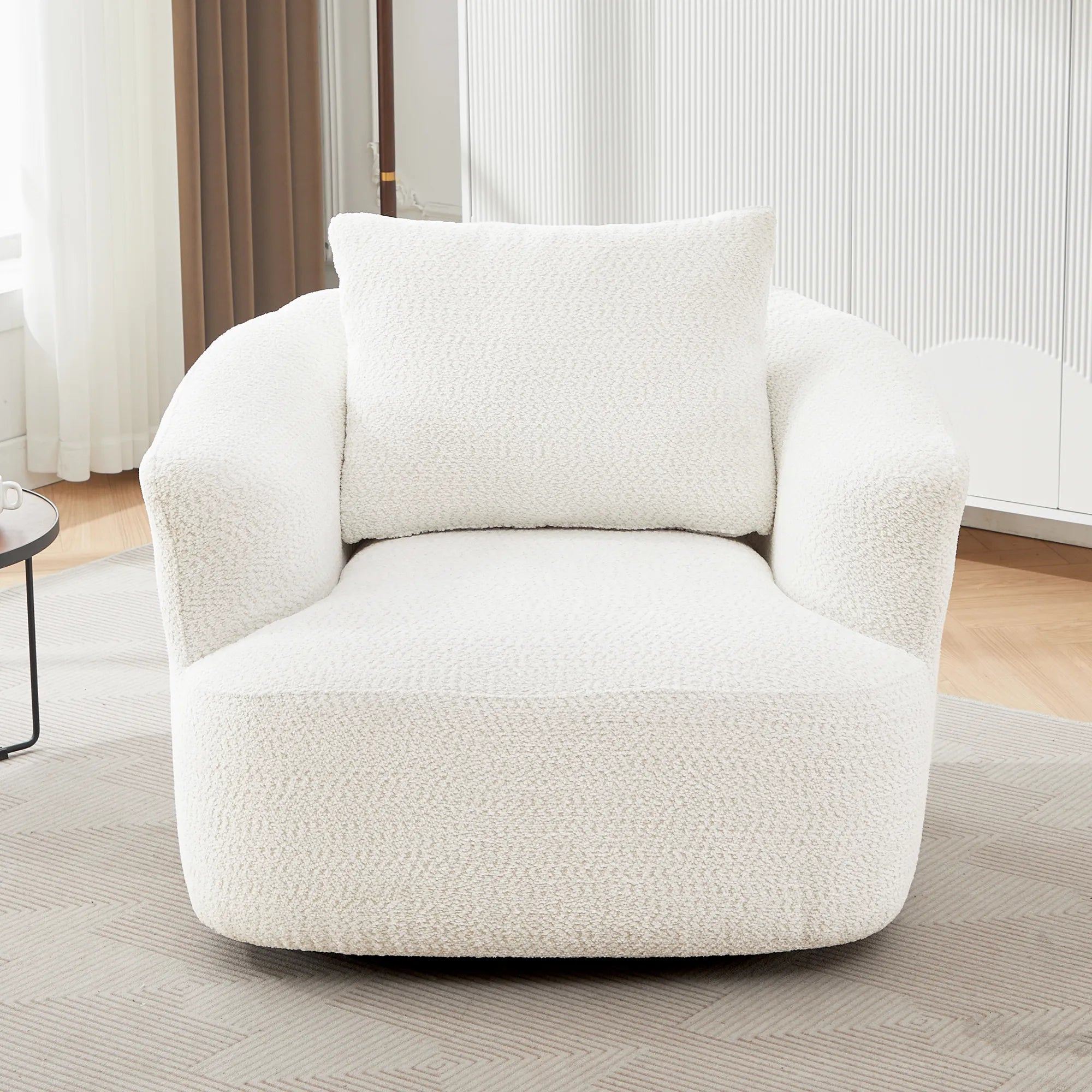Bouclé 360° Swivel Barrel Chair, Compressed