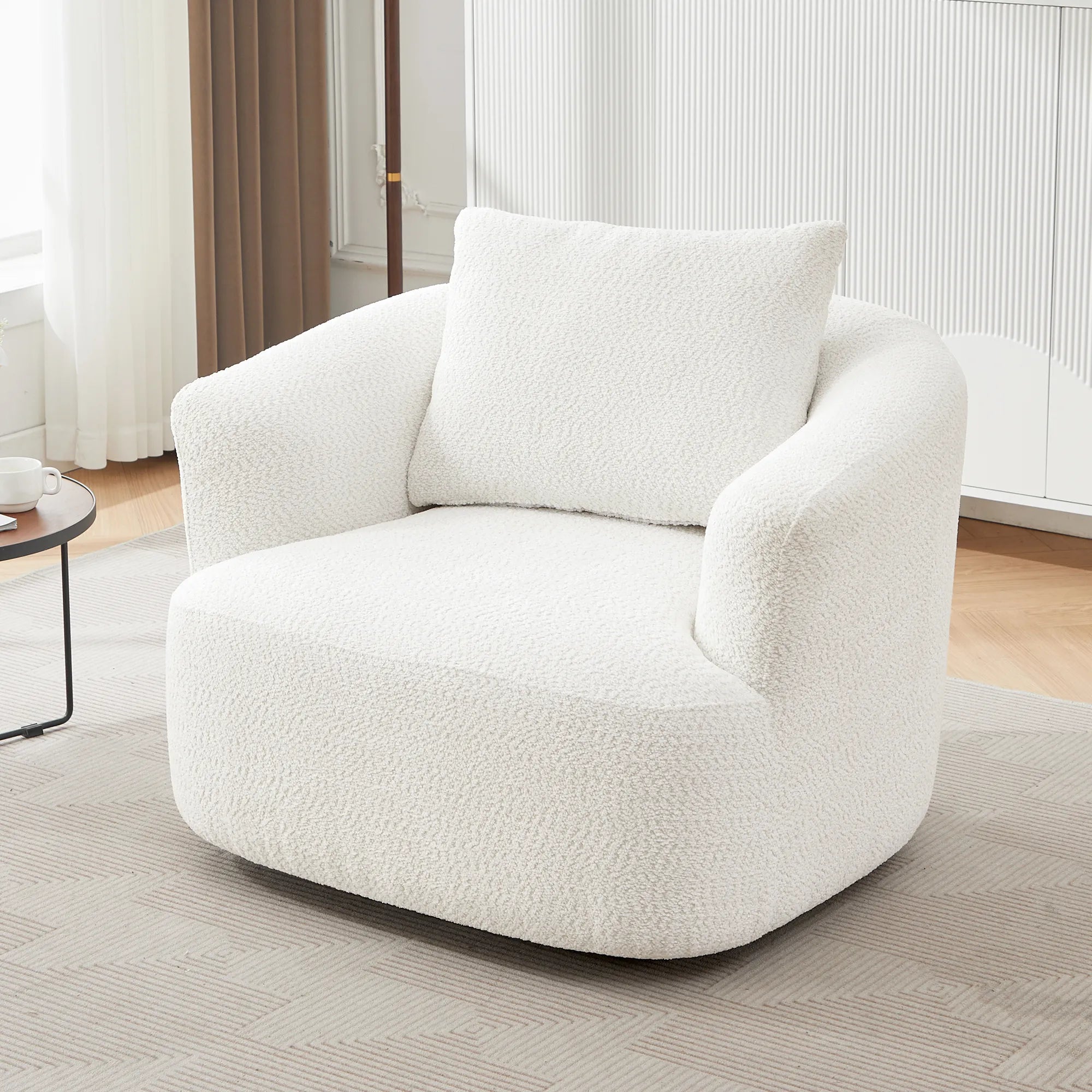Bouclé 360° Swivel Barrel Chair, Compressed