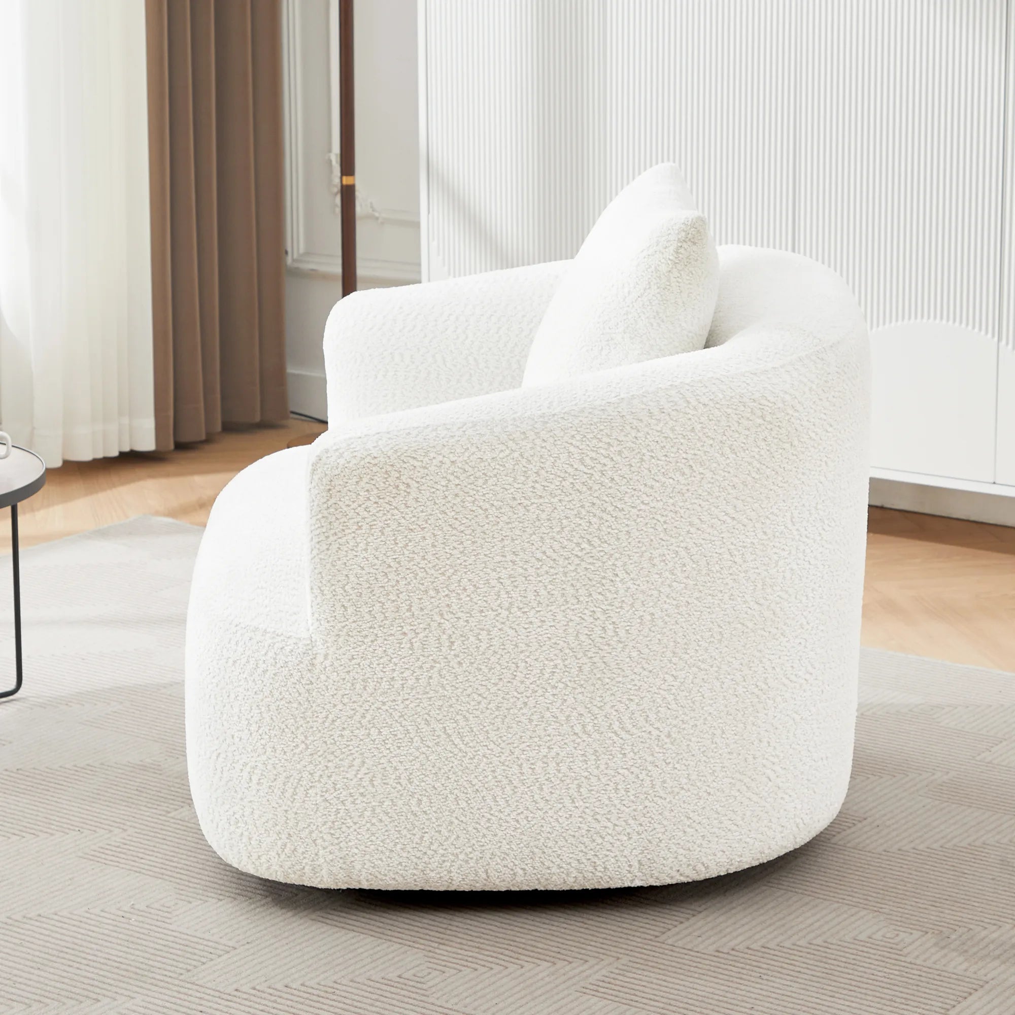 Bouclé 360° Swivel Barrel Chair, Compressed