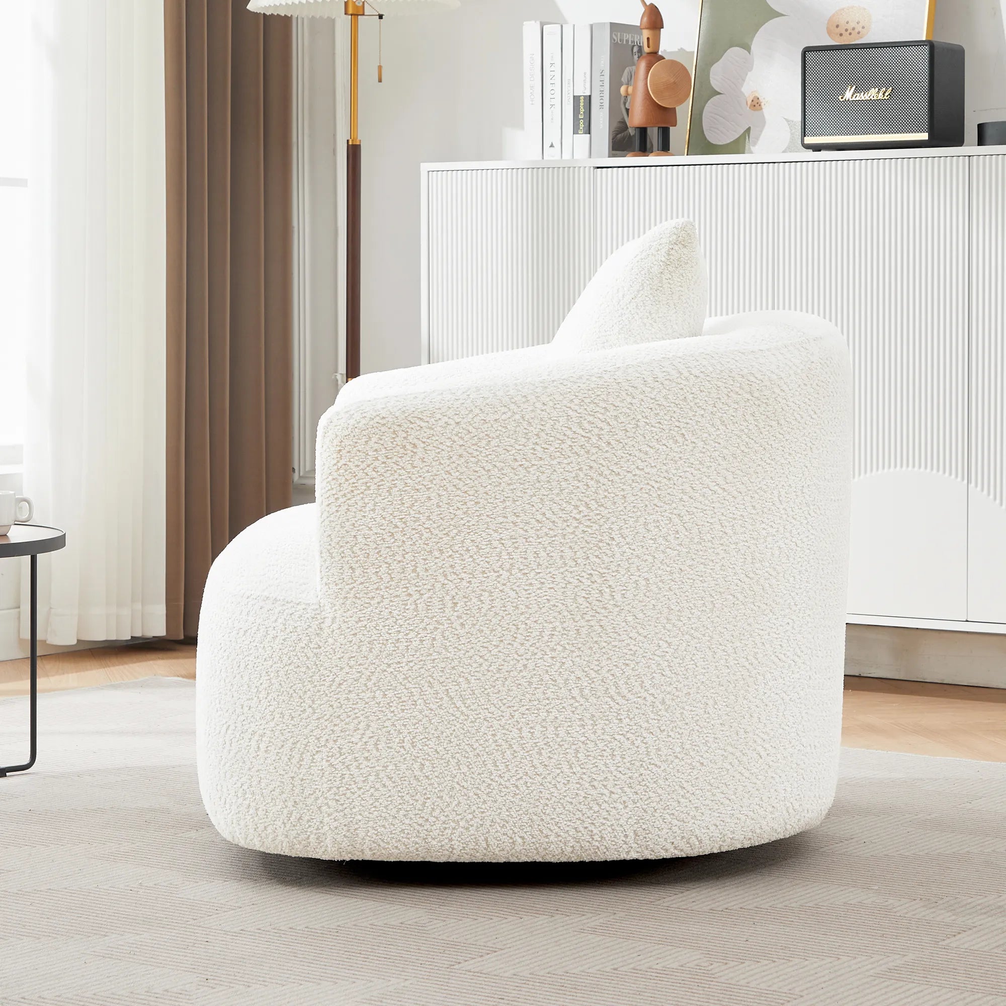 Bouclé 360° Swivel Barrel Chair, Compressed