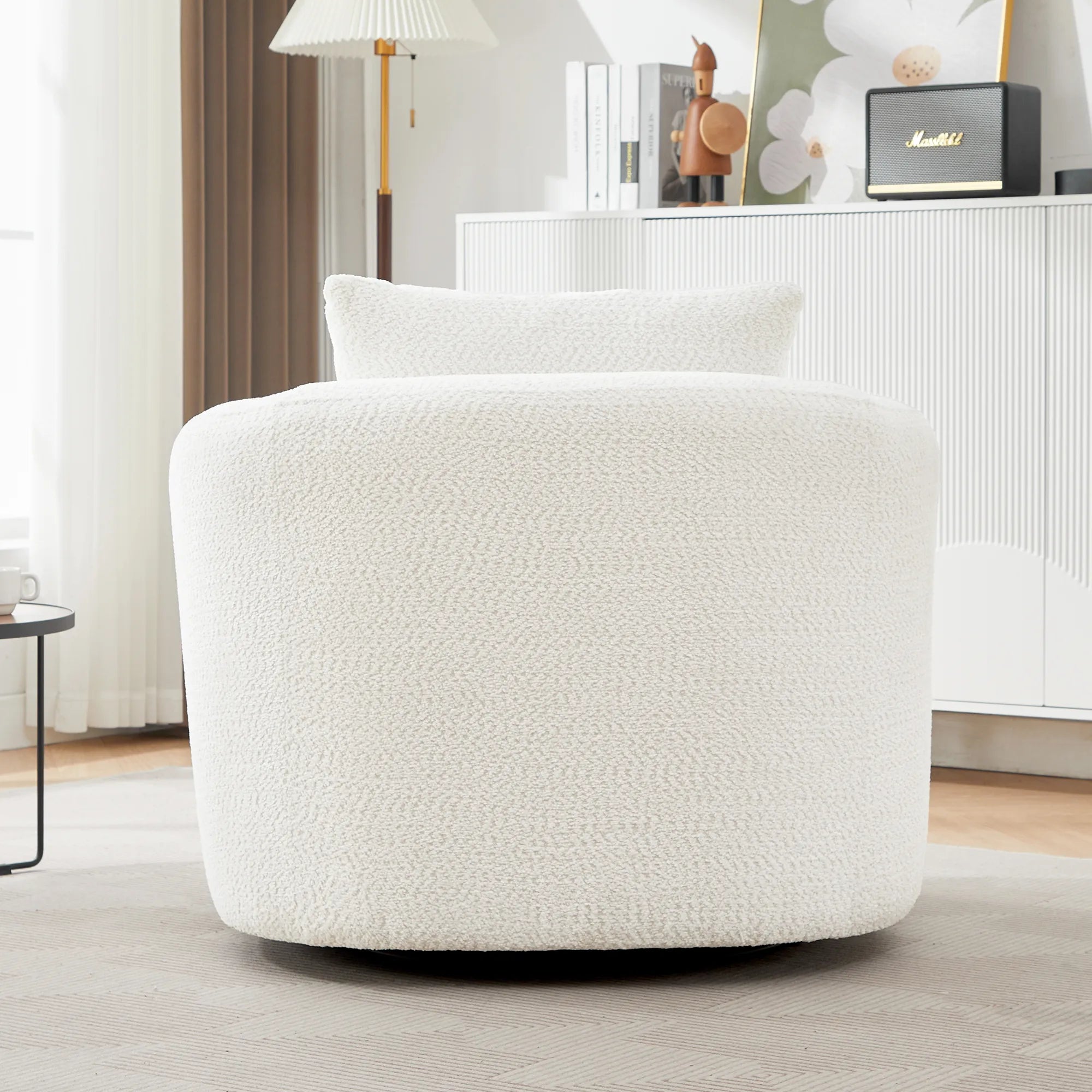 Bouclé 360° Swivel Barrel Chair, Compressed