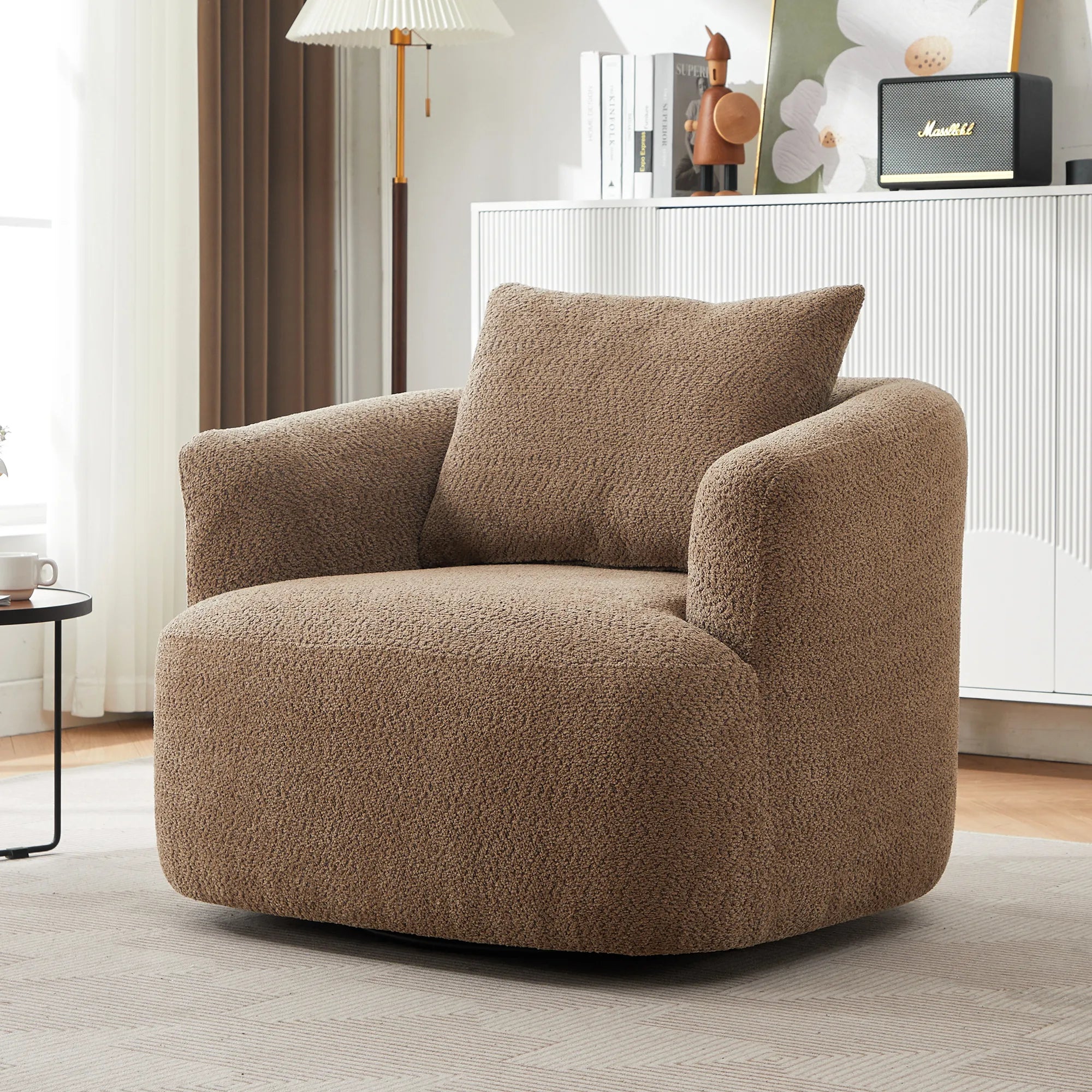 Bouclé 360° Swivel Barrel Chair, Compressed