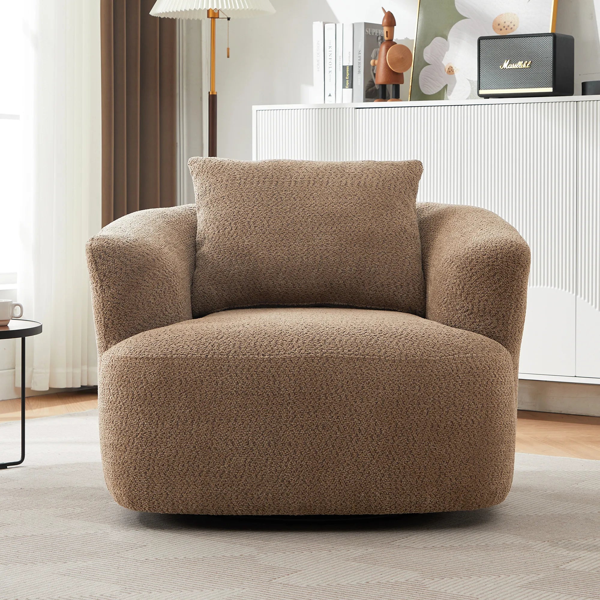 Bouclé 360° Swivel Barrel Chair, Compressed