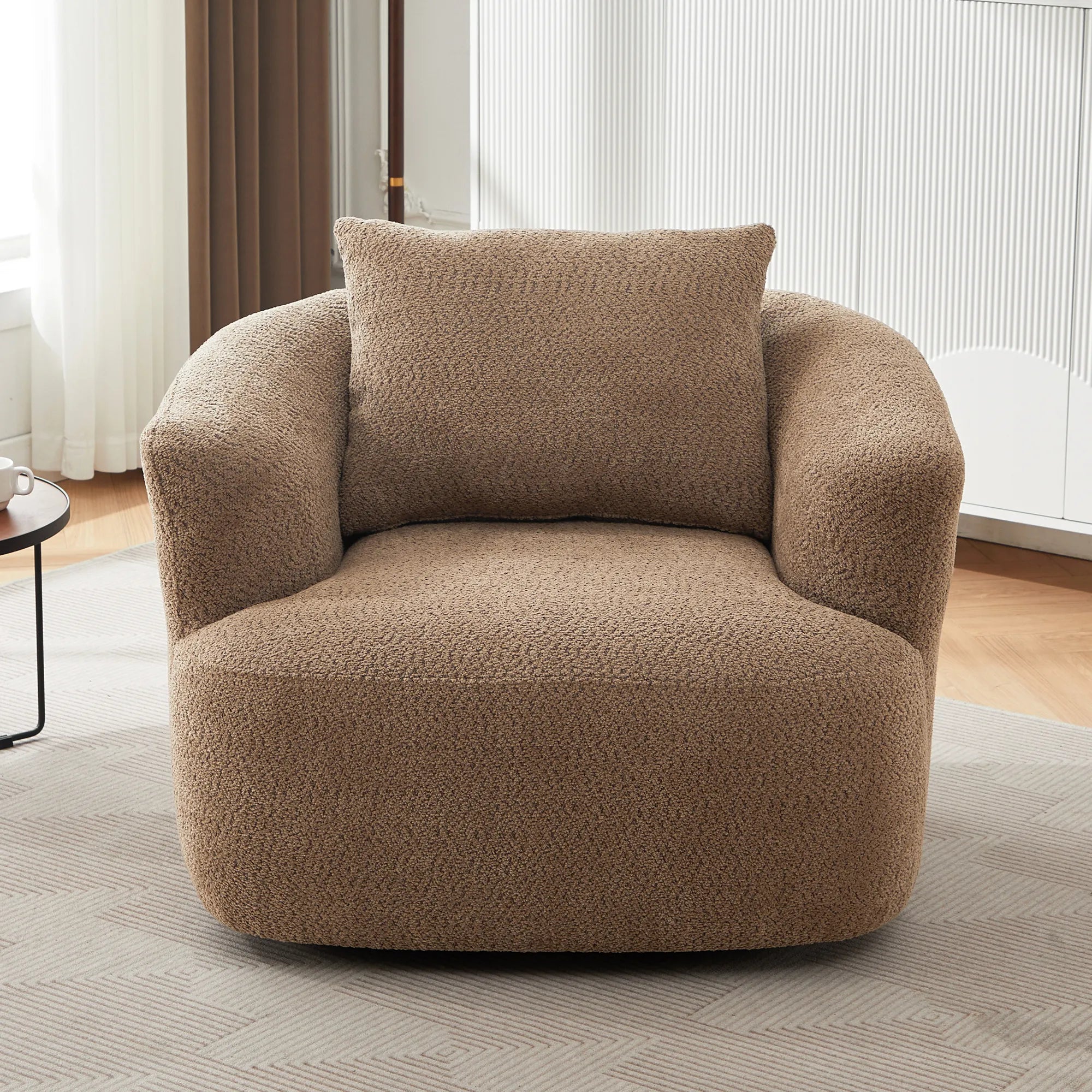Bouclé 360° Swivel Barrel Chair, Compressed