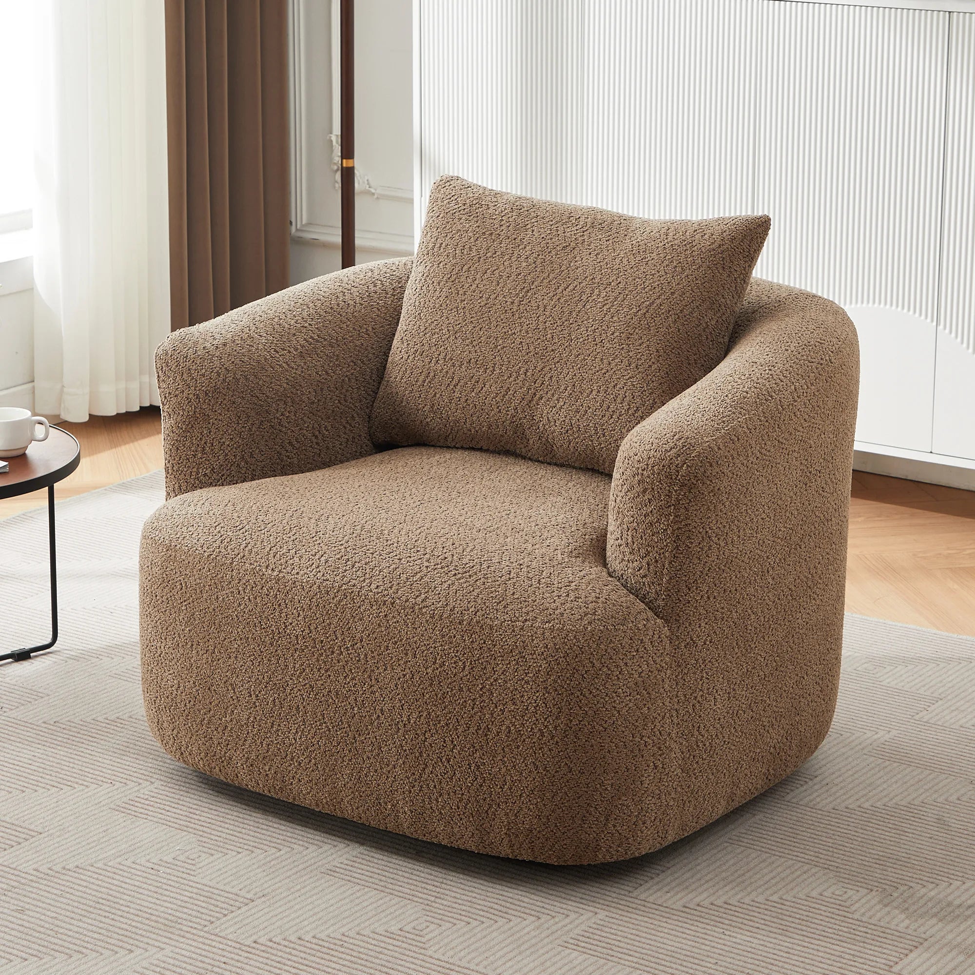 Bouclé 360° Swivel Barrel Chair, Compressed