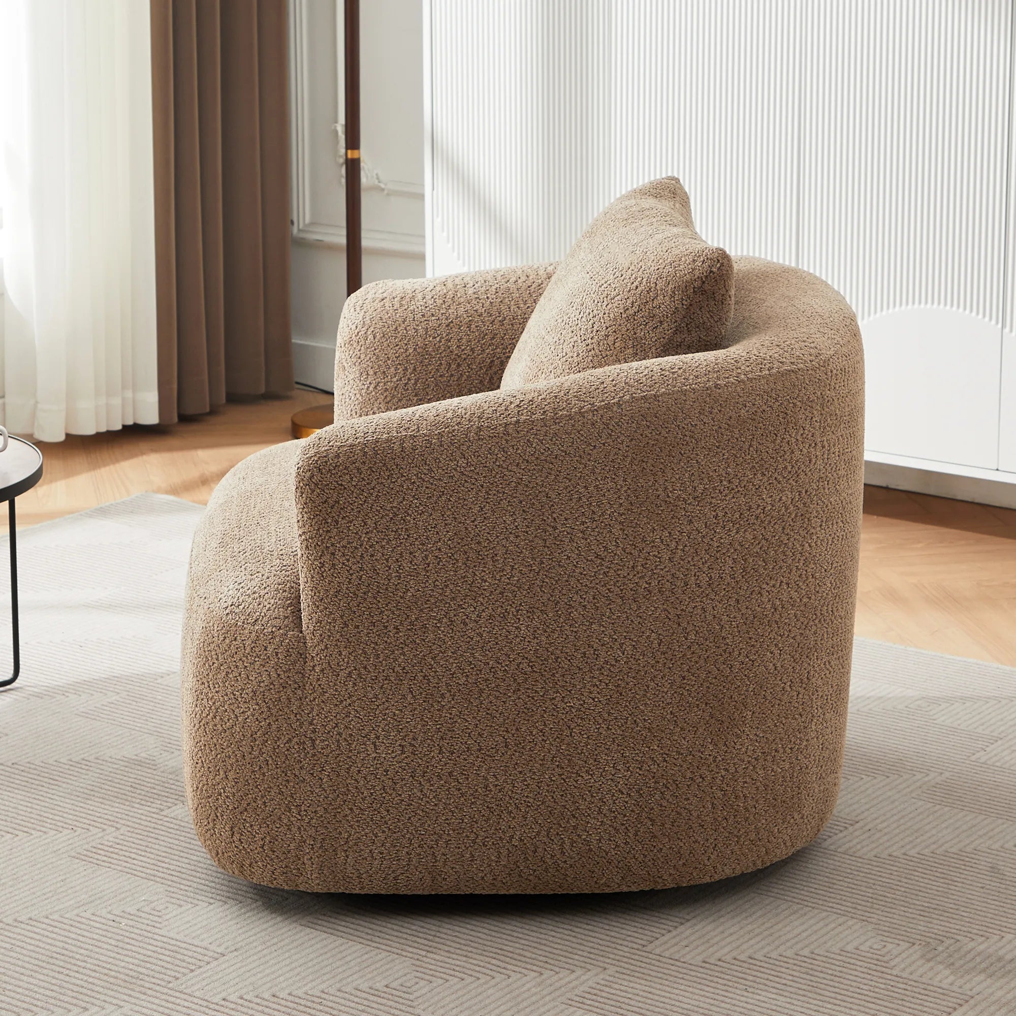 Bouclé 360° Swivel Barrel Chair, Compressed