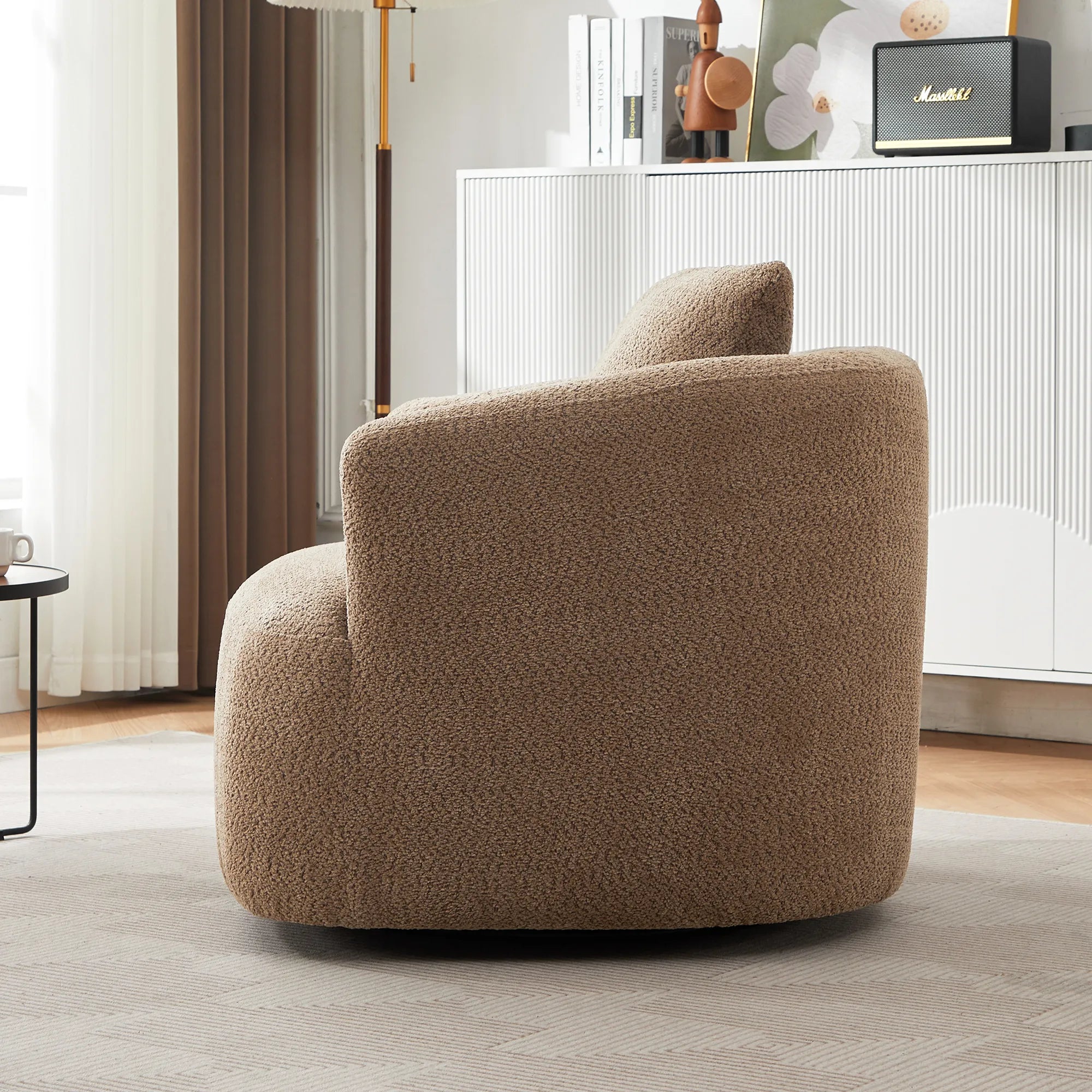 Bouclé 360° Swivel Barrel Chair, Compressed