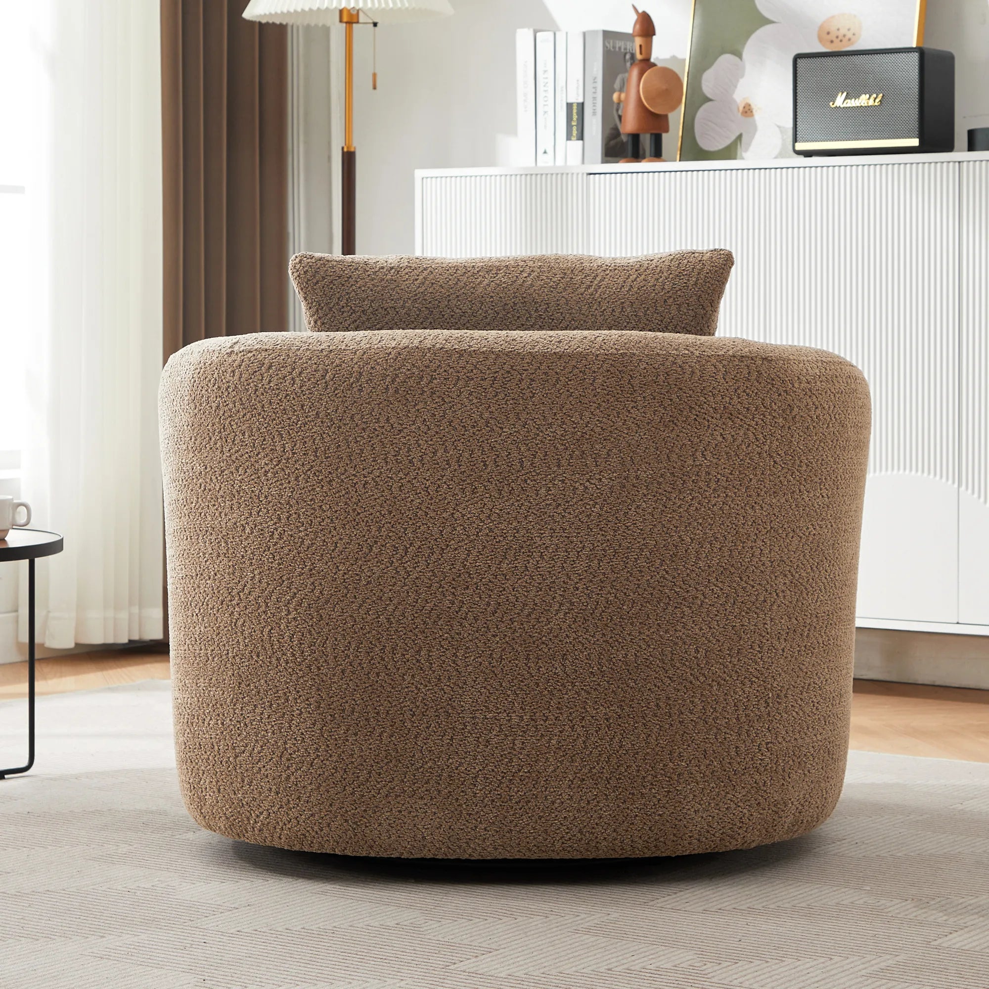 Bouclé 360° Swivel Barrel Chair, Compressed