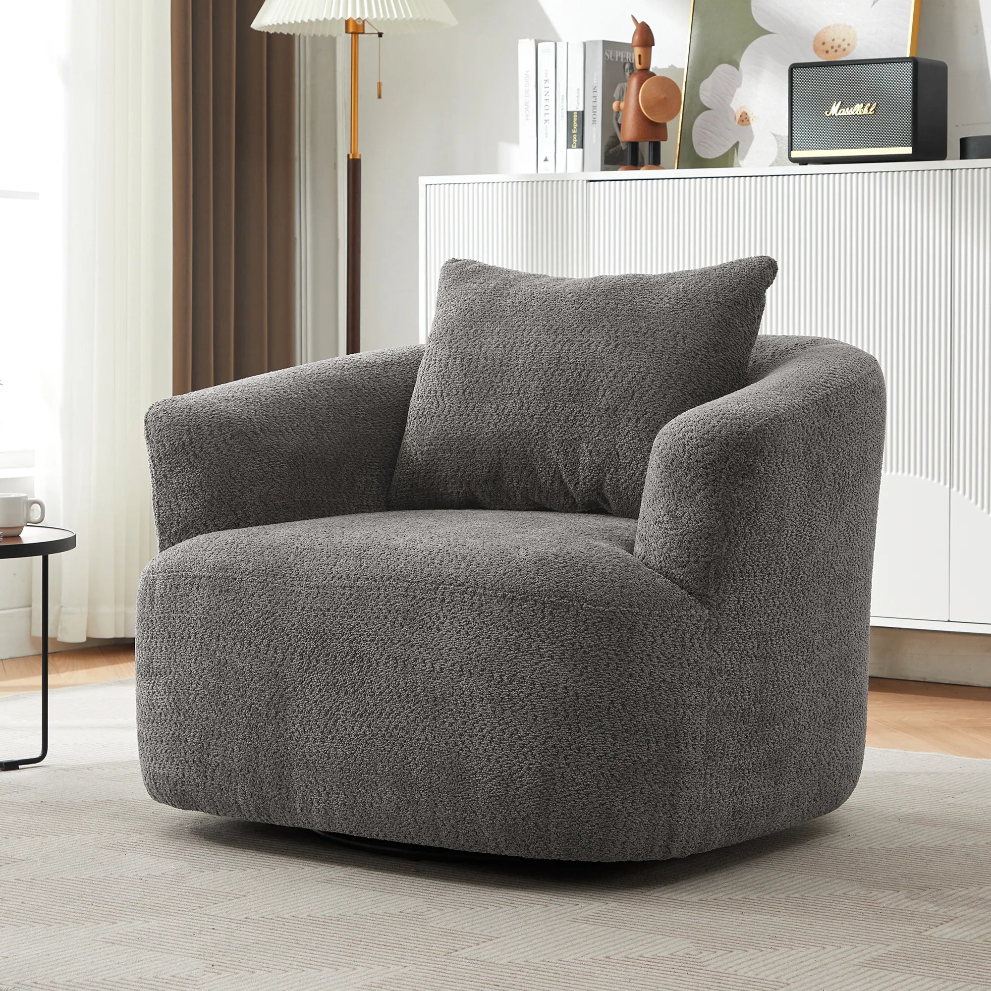 Bouclé 360° Swivel Barrel Chair, Compressed