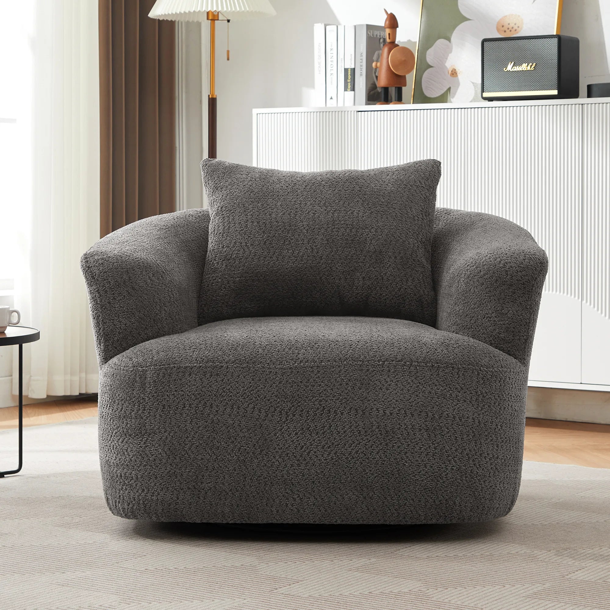 Bouclé 360° Swivel Barrel Chair, Compressed