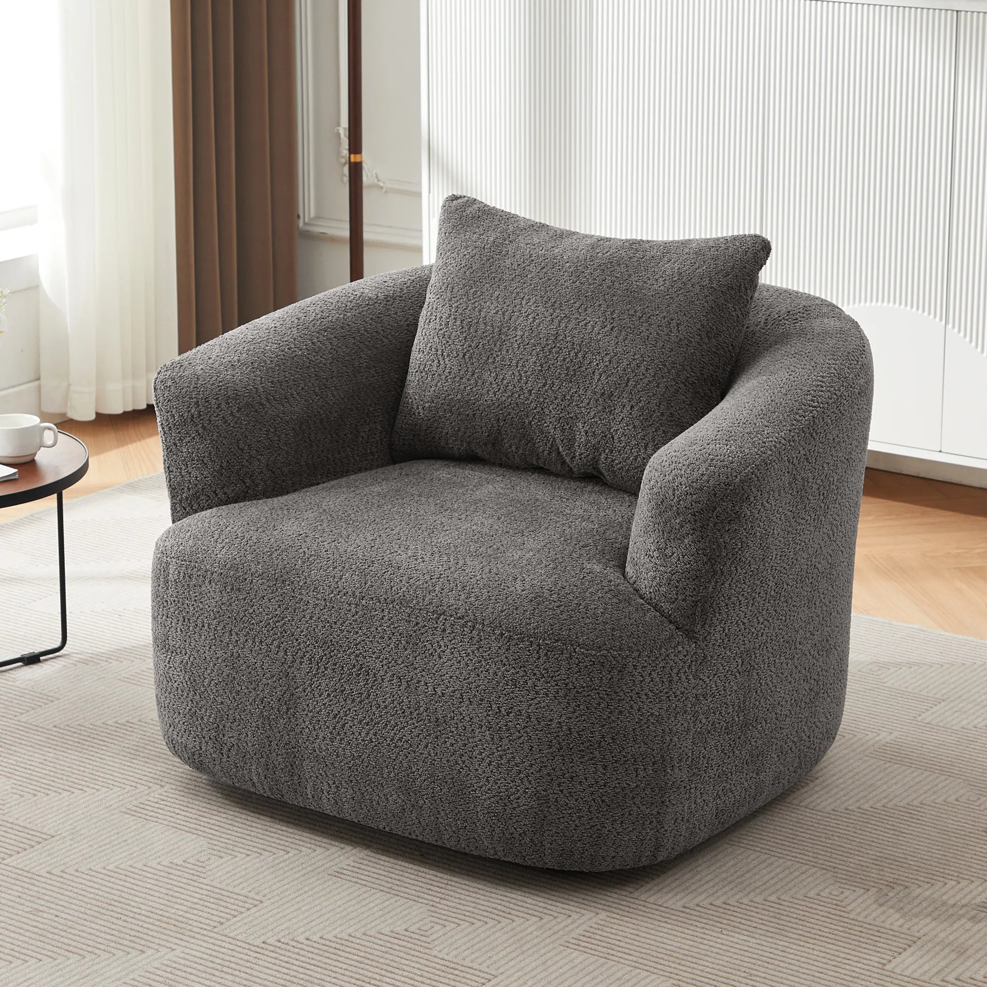 Bouclé 360° Swivel Barrel Chair, Compressed