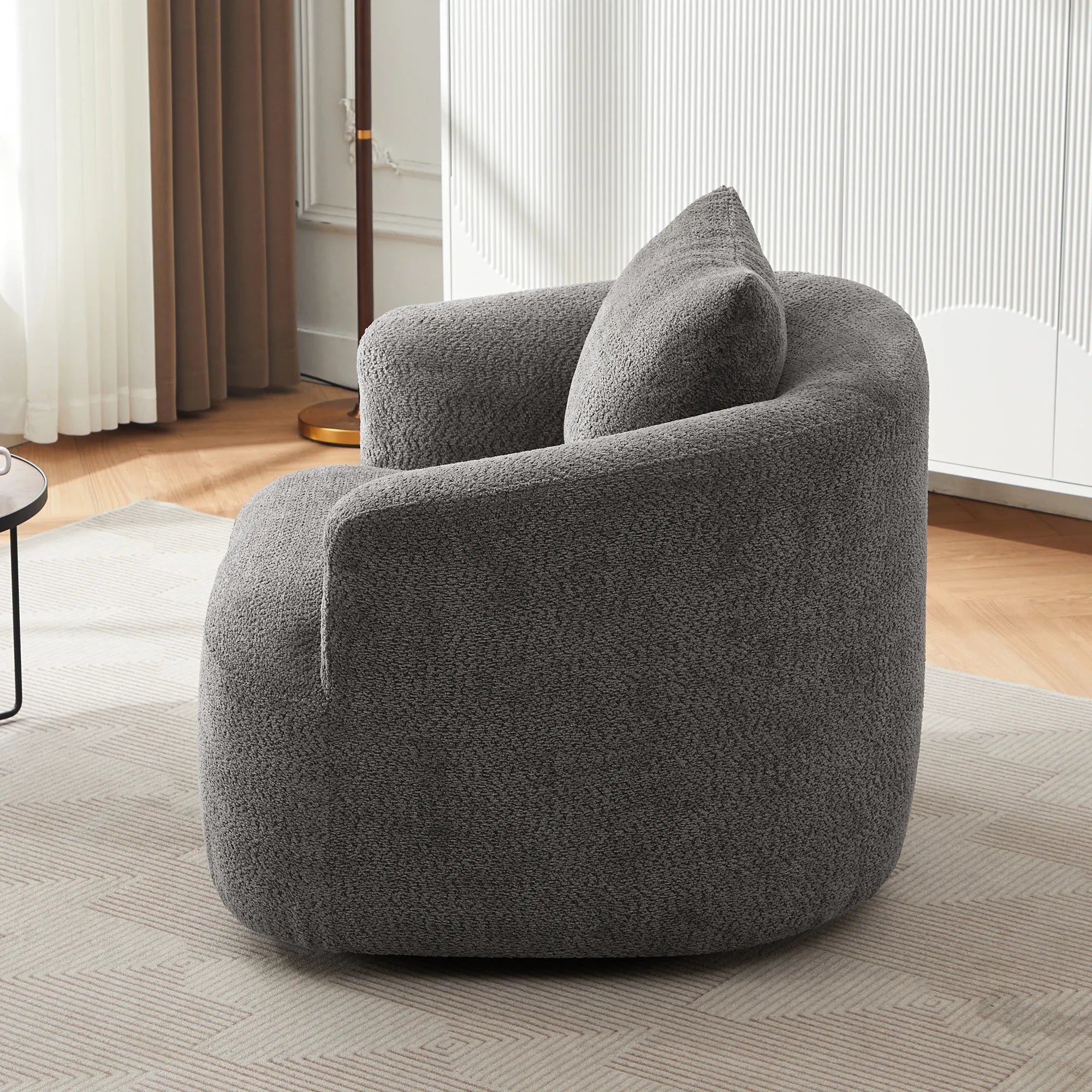 Bouclé 360° Swivel Barrel Chair, Compressed