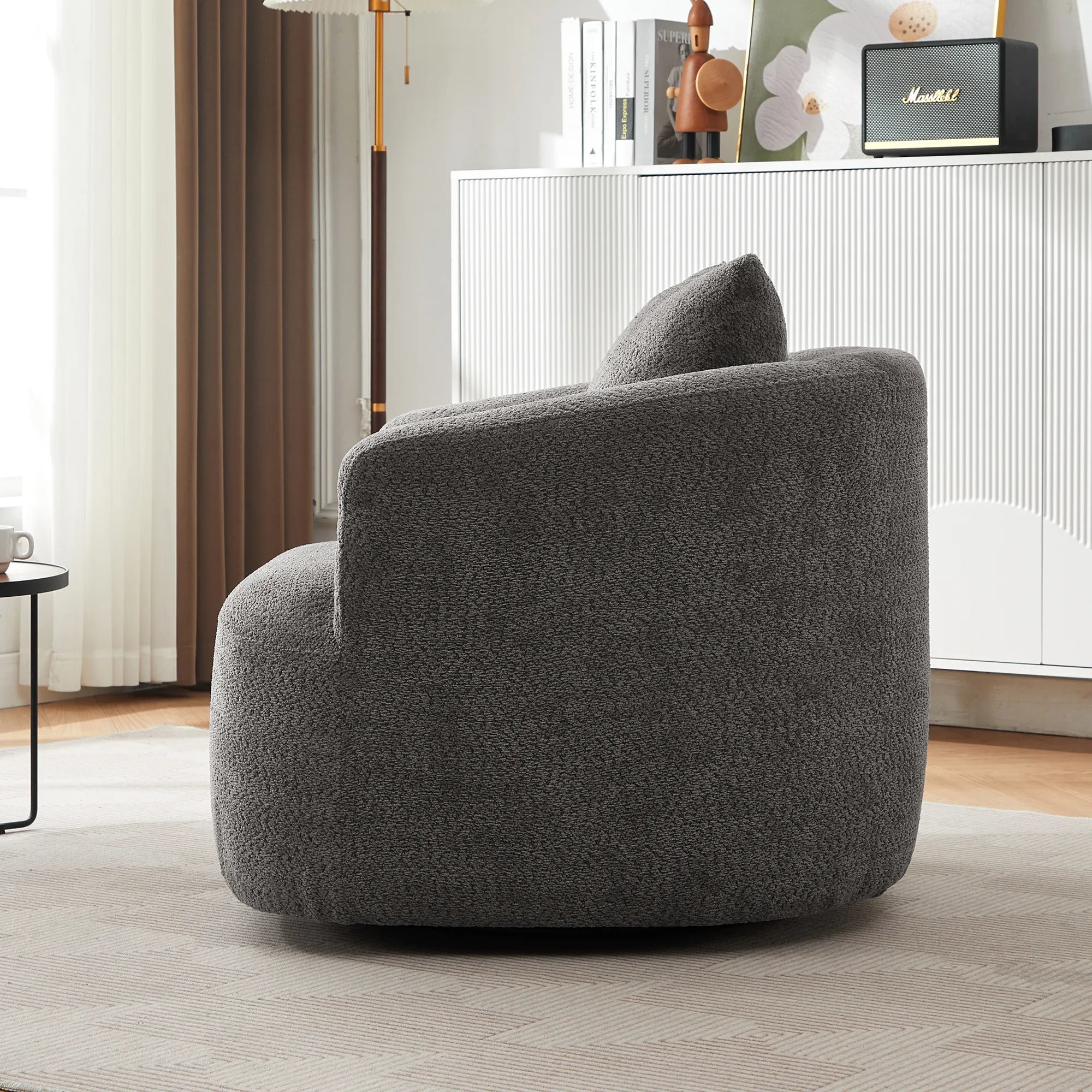 Bouclé 360° Swivel Barrel Chair, Compressed