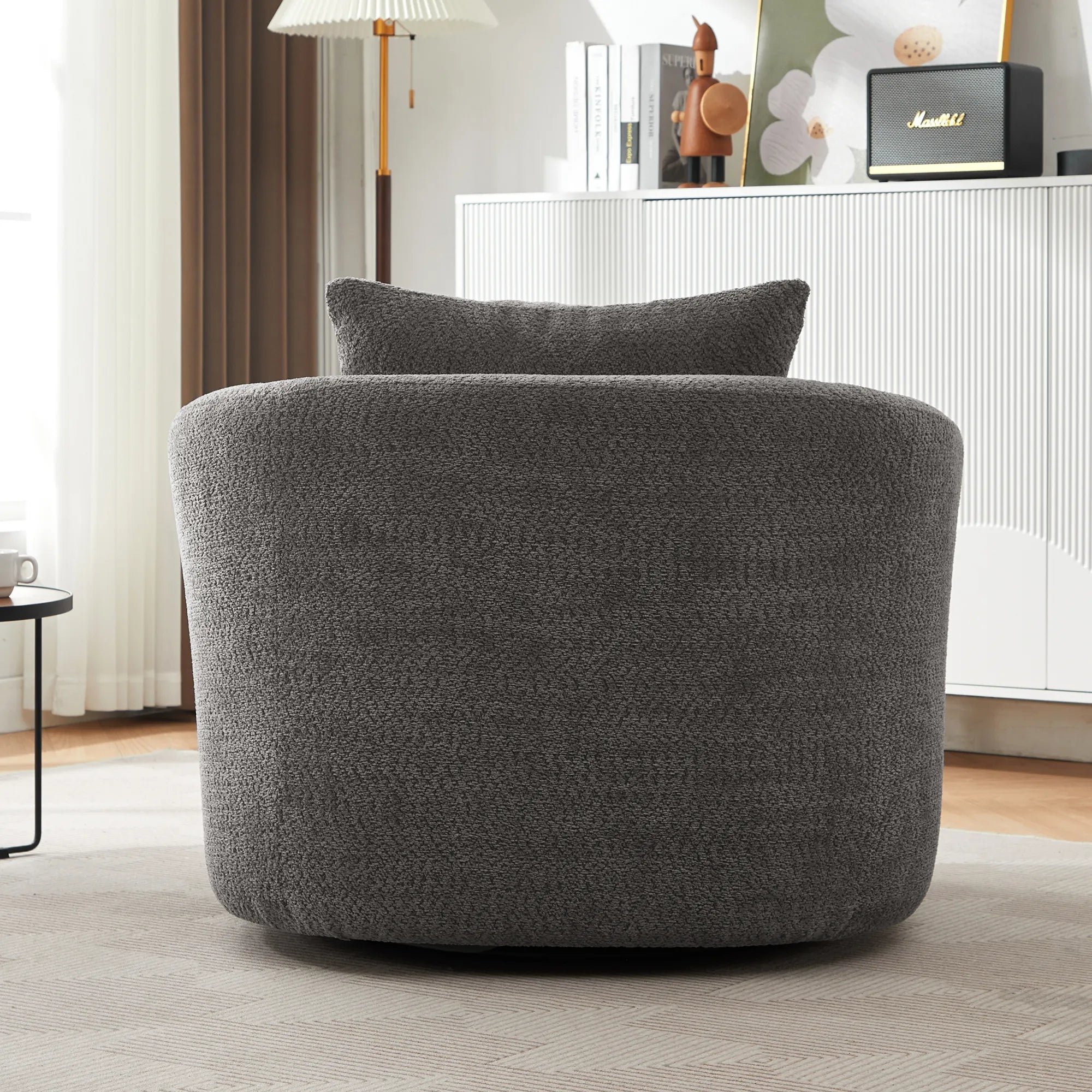 Bouclé 360° Swivel Barrel Chair, Compressed