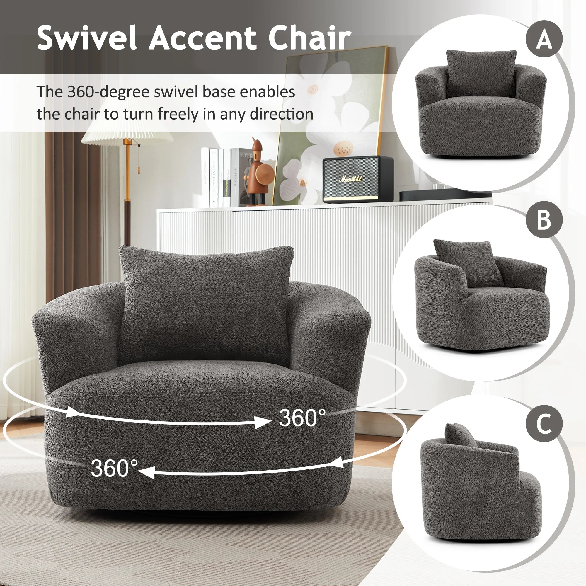 Bouclé 360° Swivel Barrel Chair, Compressed