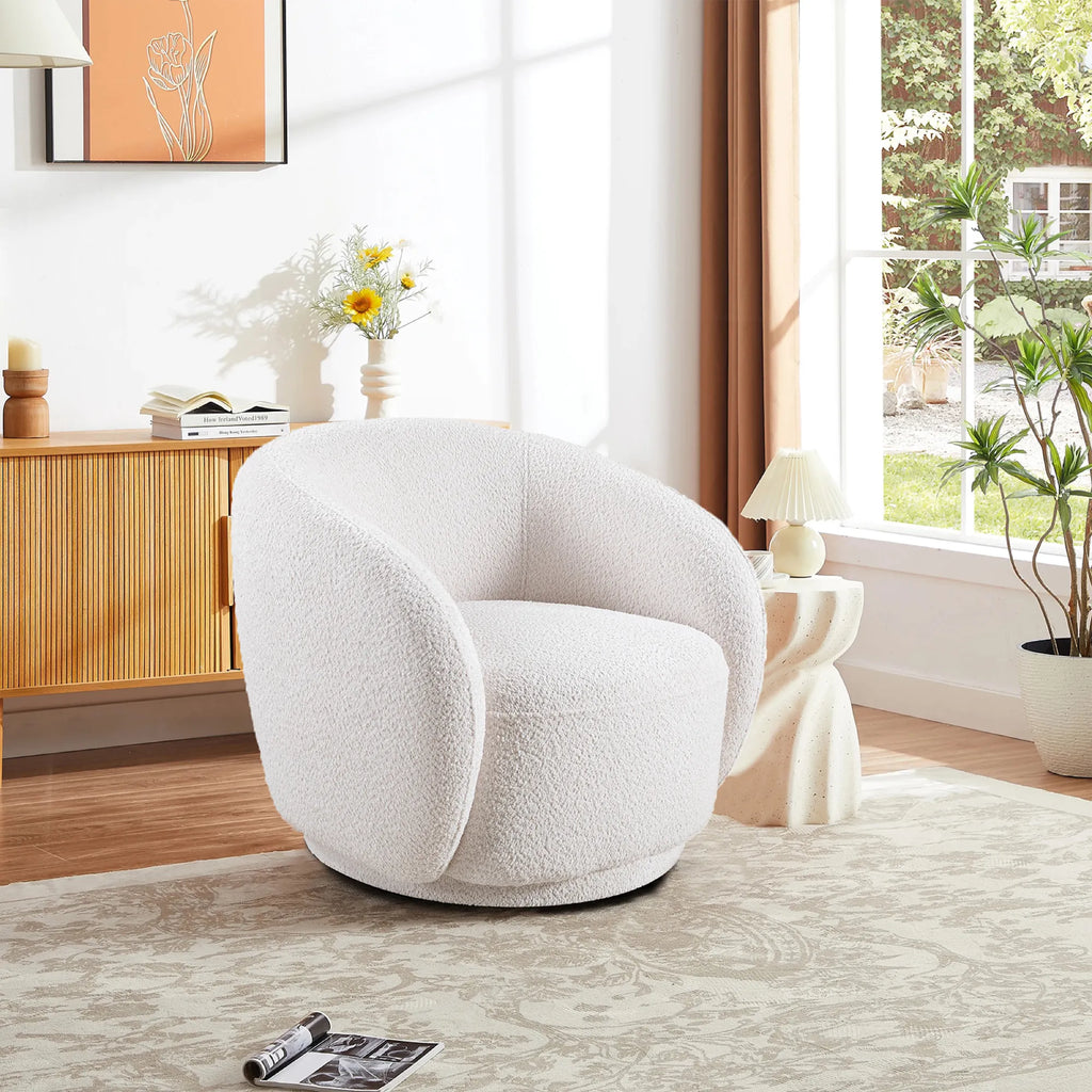 Boucle Fabric Swivel Barrel Accent Chair