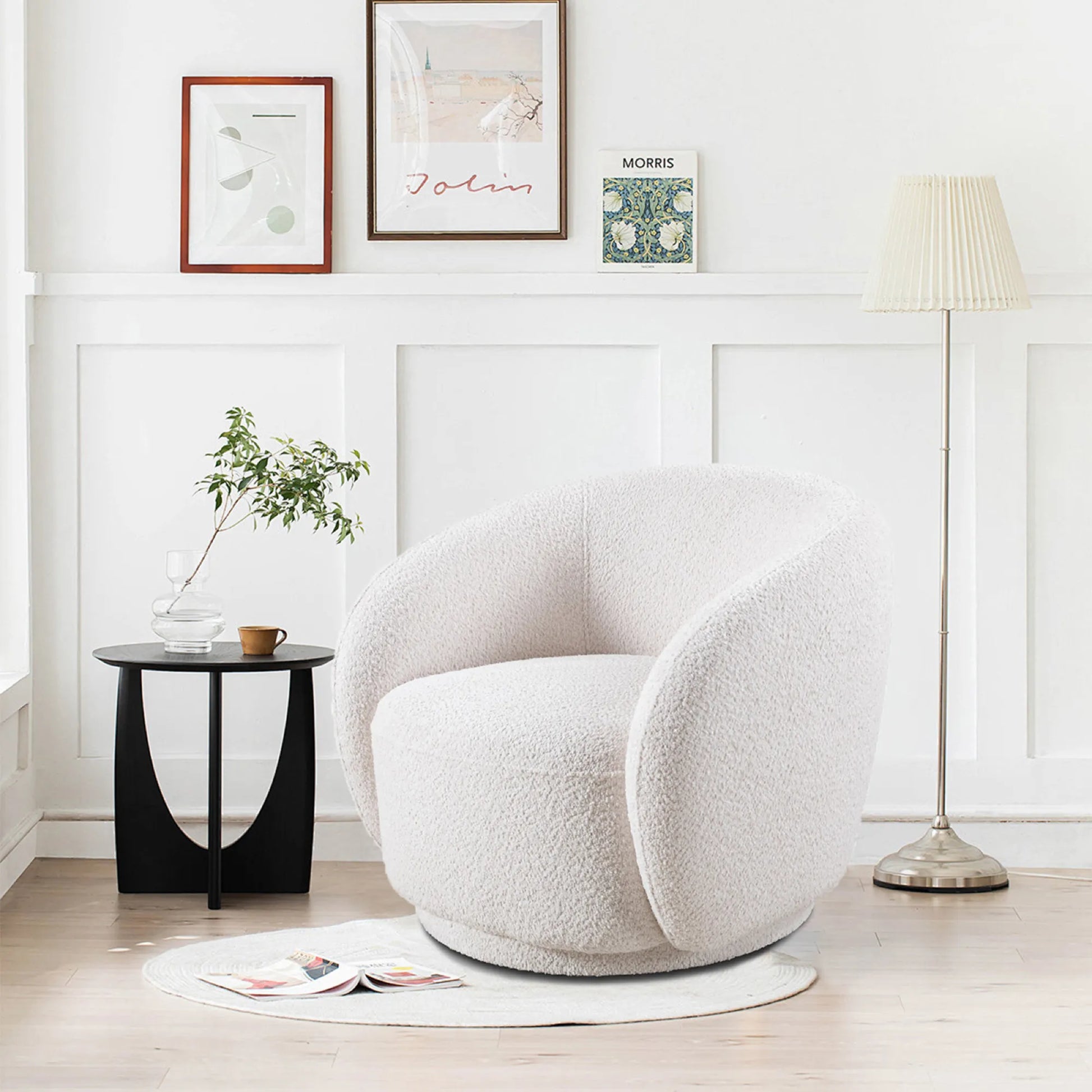 Boucle Fabric Swivel Barrel Accent Chair