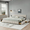 California King Upholstered Bed Frame with Storage Drawer & Headboard