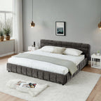 California King Upholstered Bed Frame with Storage Drawer & Headboard