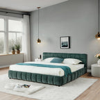 California King Upholstered Bed Frame with Storage Drawer & Headboard