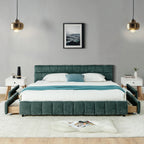 California King Upholstered Bed Frame with Storage Drawer & Headboard