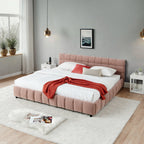 California King Upholstered Bed Frame with Storage Drawer & Headboard