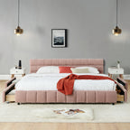 California King Upholstered Bed Frame with Storage Drawer & Headboard