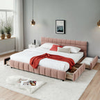 California King Upholstered Bed Frame with Storage Drawer & Headboard