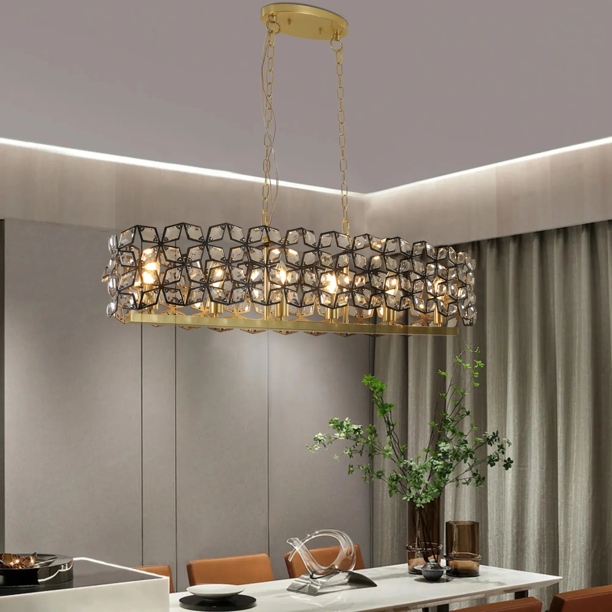 39" Champagne Gold Oval Crystal Modern Chandelier Light