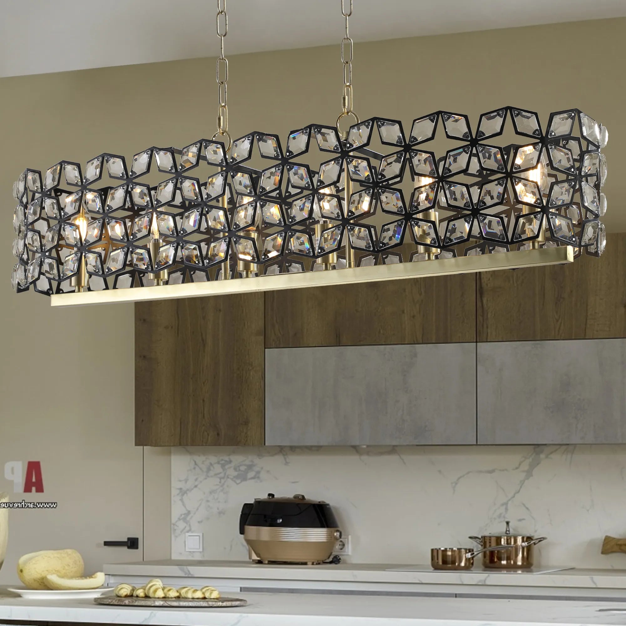 39" Champagne Gold Oval Crystal Modern Chandelier Light