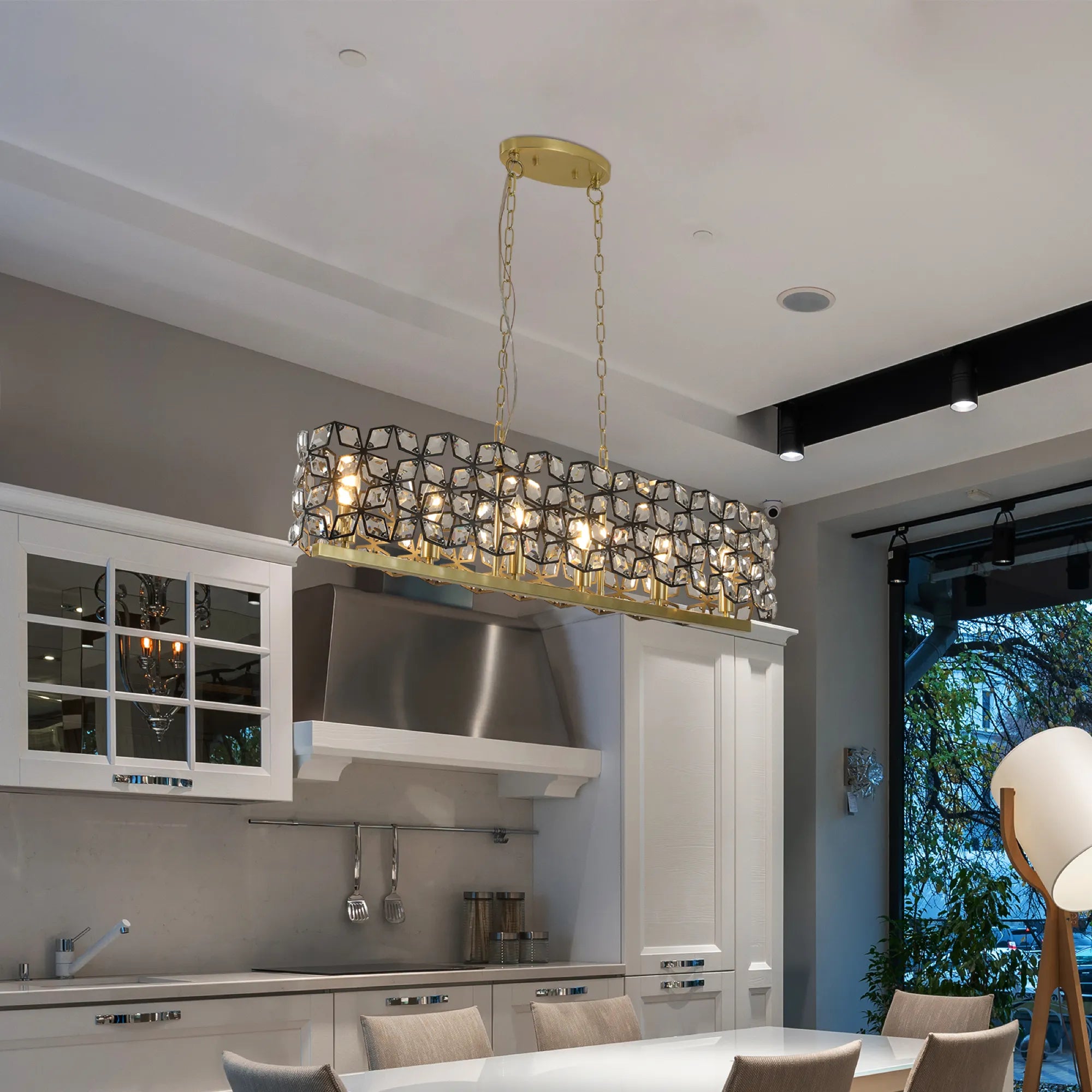 39" Champagne Gold Oval Crystal Modern Chandelier Light
