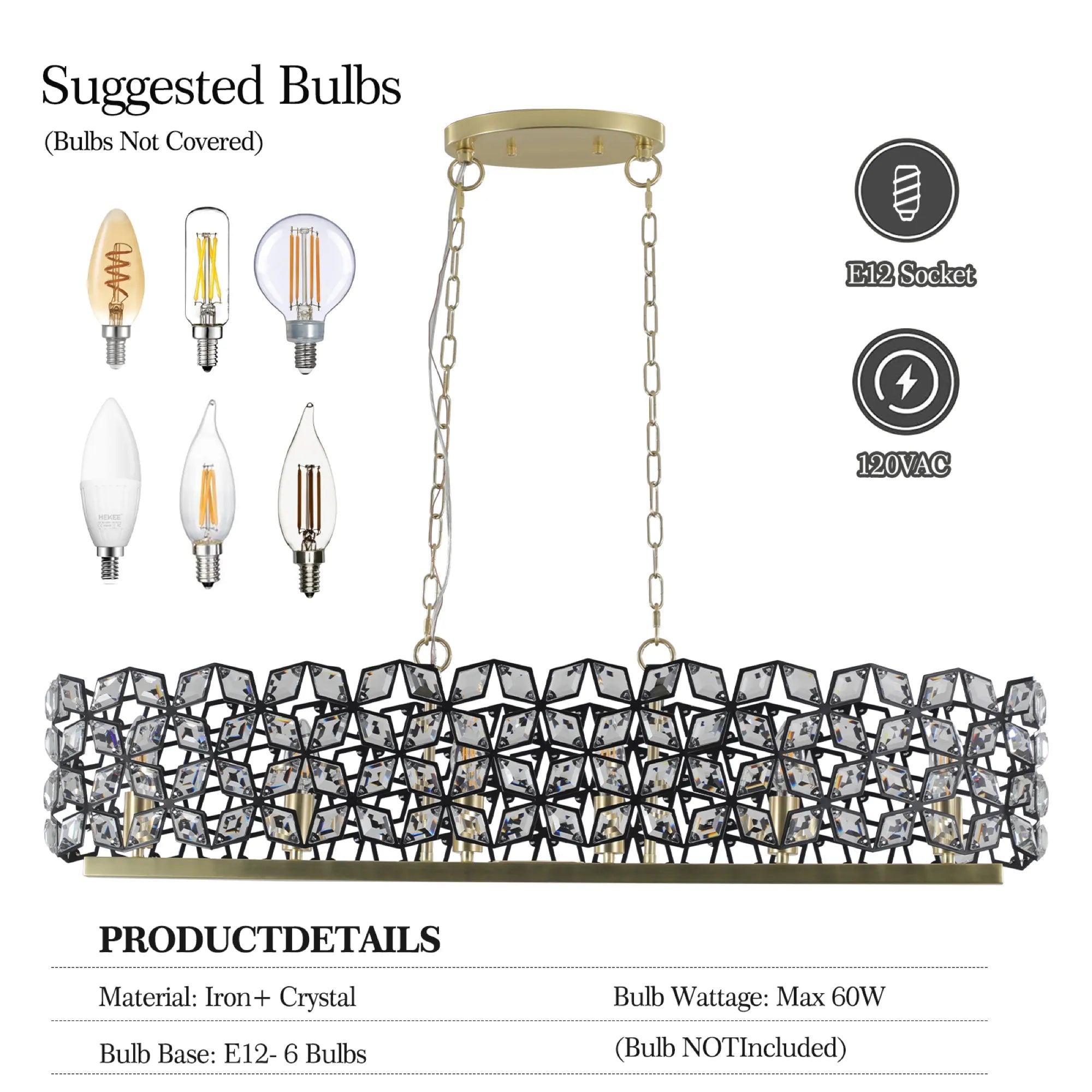 39" Champagne Gold Oval Crystal Modern Chandelier Light