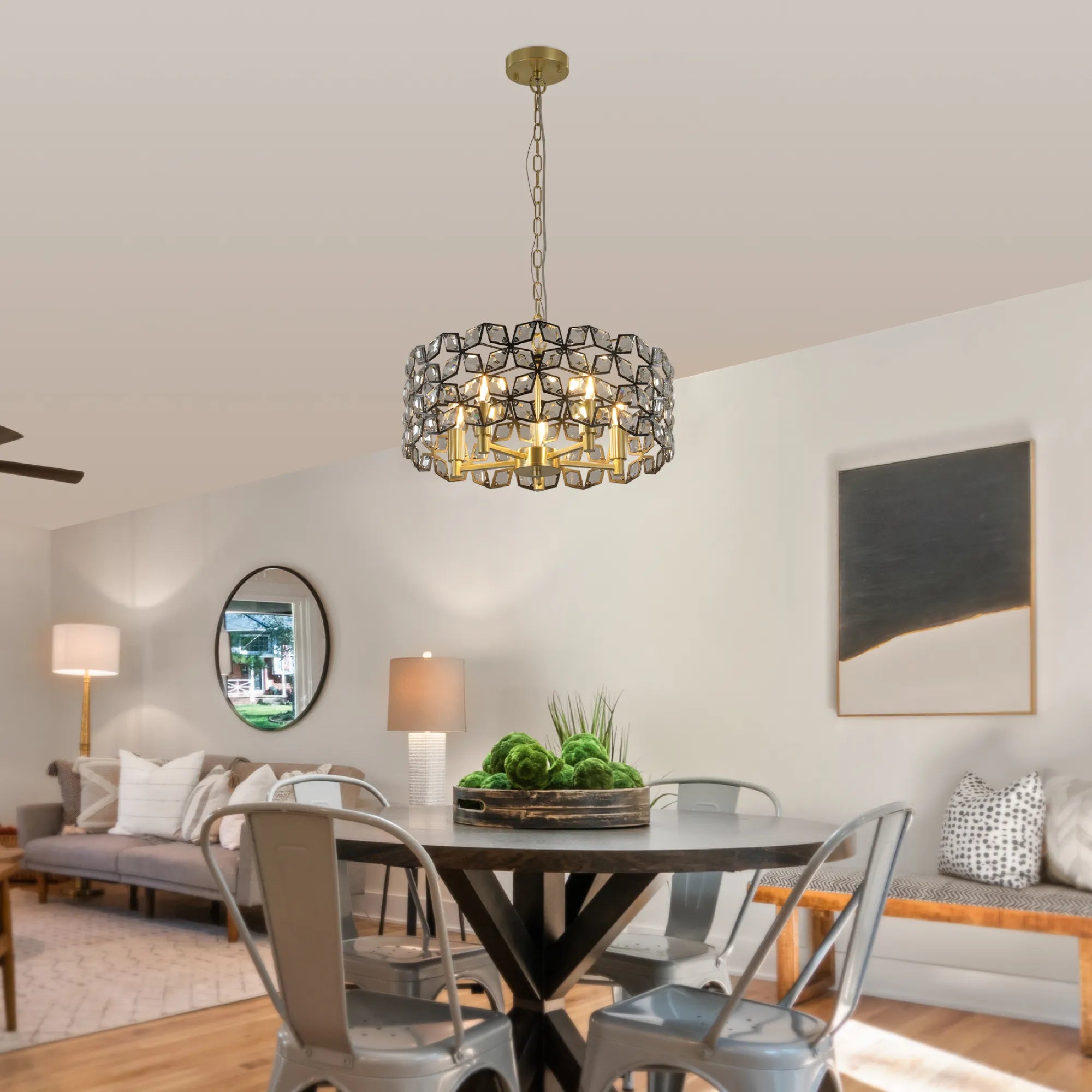 19" Champagne Gold Round Crystal Modern Chandelier Light