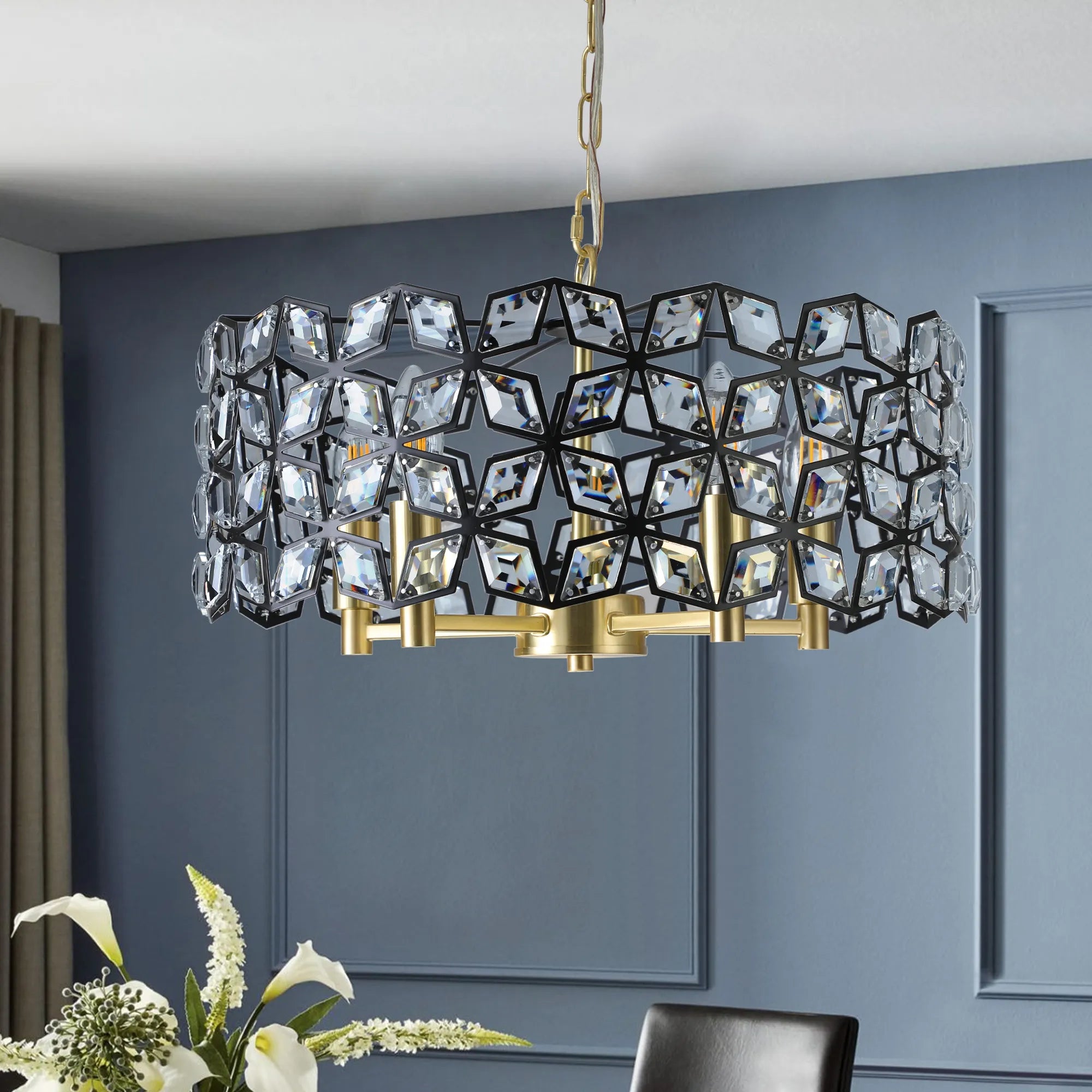 19" Champagne Gold Round Crystal Modern Chandelier Light