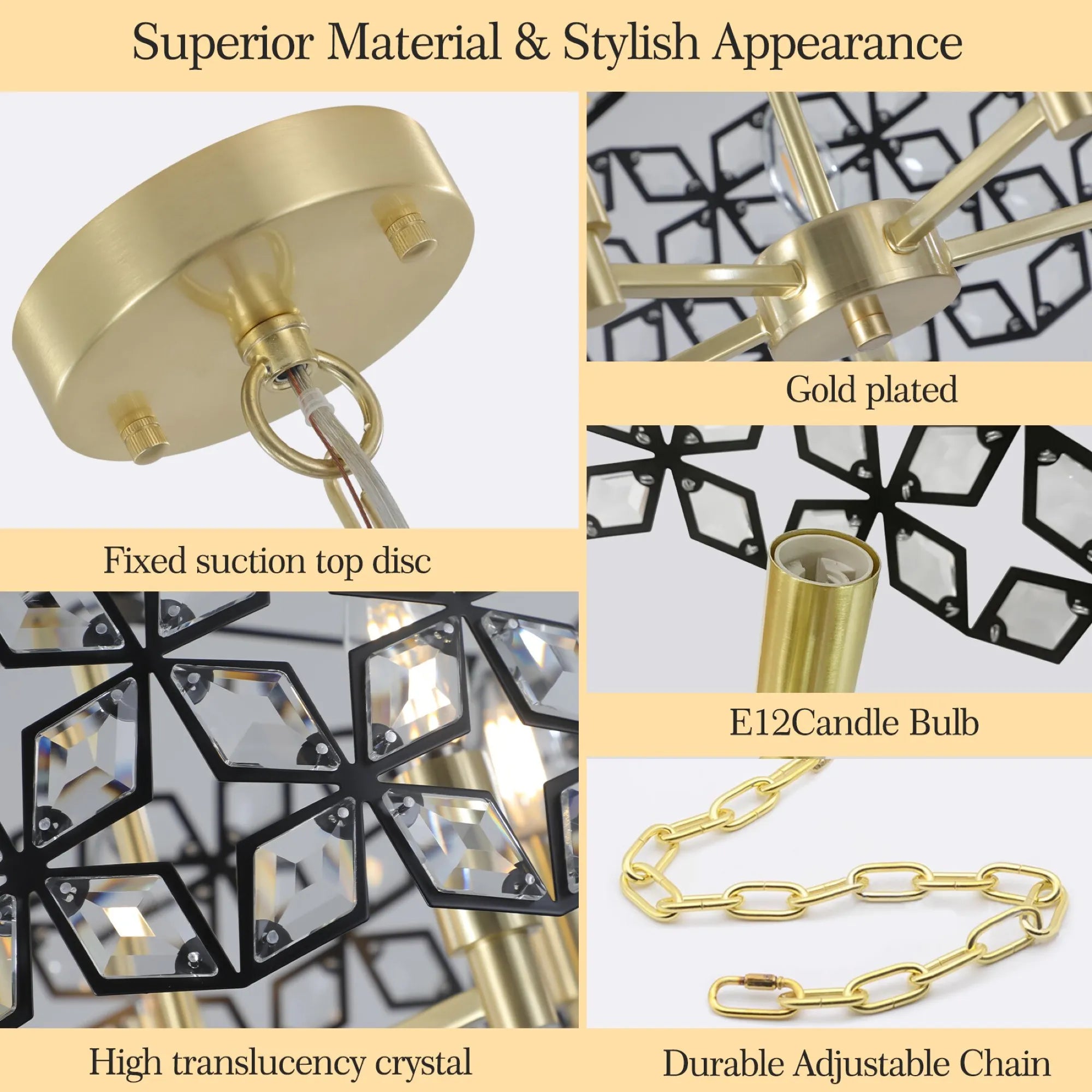 19" Champagne Gold Round Crystal Modern Chandelier Light