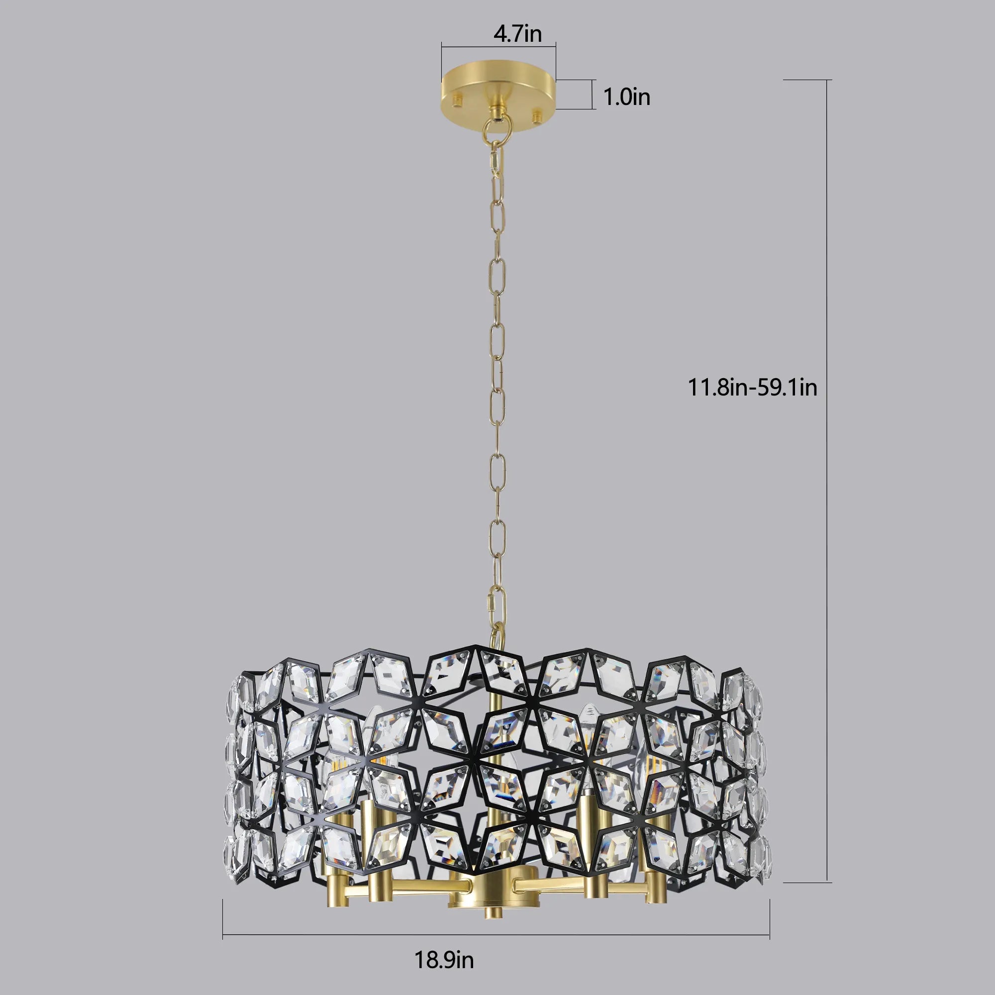 19" Champagne Gold Round Crystal Modern Chandelier Light