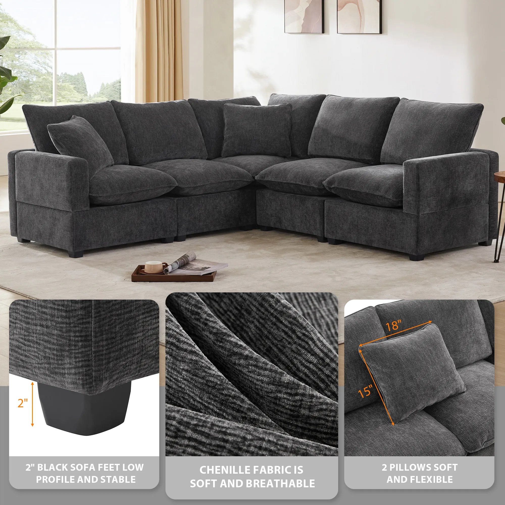 Chenille Modern Modular Sectional Sofa