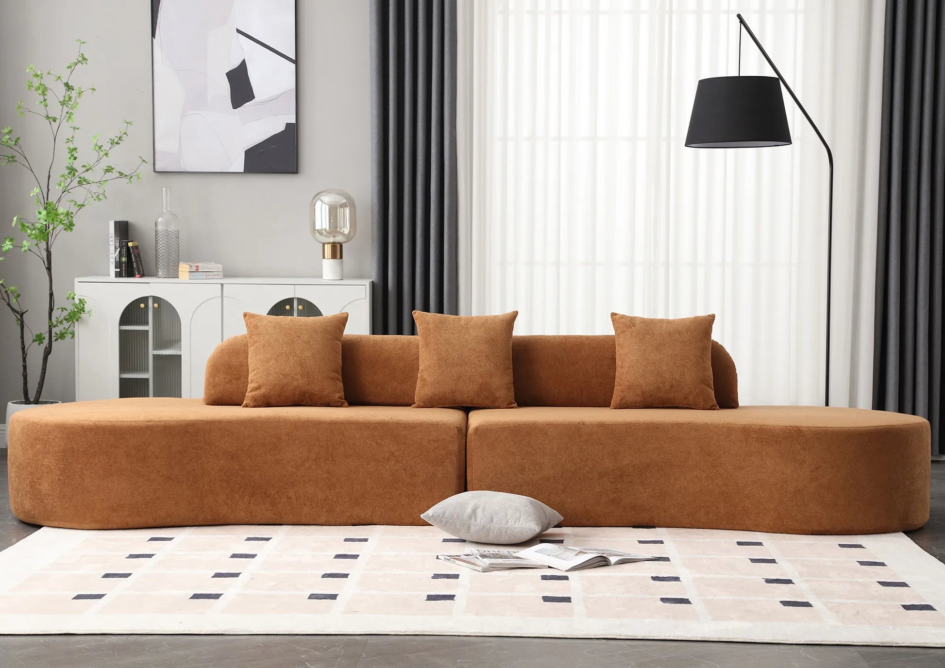 Cloud Comfort Modern Minimalist Curved Sofa with Terrycloth Fabric