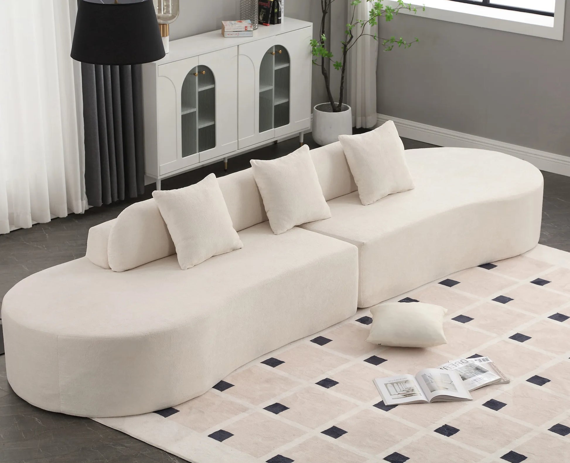 Cloud Comfort Modern Minimalist Curved Sofa with Terrycloth Fabric