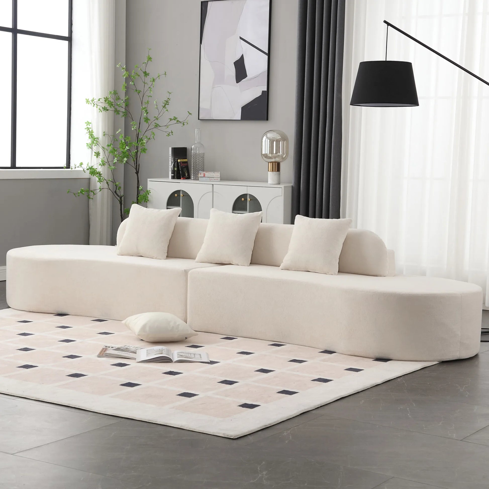 Cloud Comfort Modern Minimalist Curved Sofa with Terrycloth Fabric